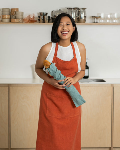 Linen Bib Apron One Size Cinnamon Red