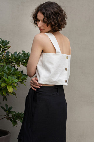 100% Linen Summer Crop Top - XS / Pure White