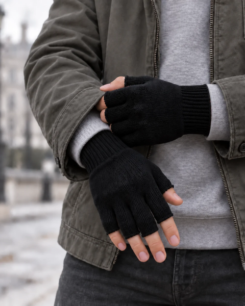 Varme fingerløse merinouldshandsker til mænd