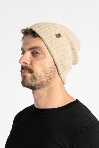 Men's Cashmere Beanie Hat - One Size / Creamy Beige