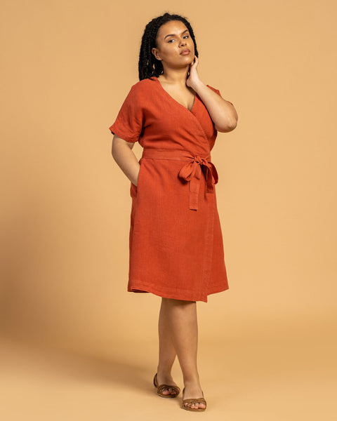 Linen Wrap Dress Eliana Cinnamon Red color