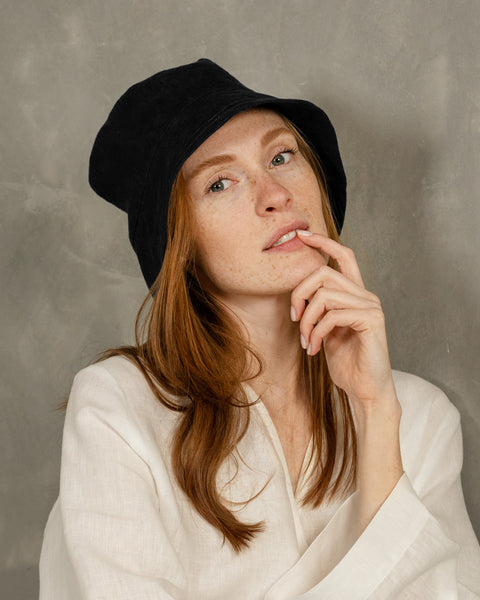 Linen Bucket Hat in Black Color