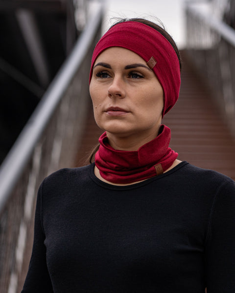 Sæt med pandebånd og halsedisse til kvinder i kongelig kirsebærrød