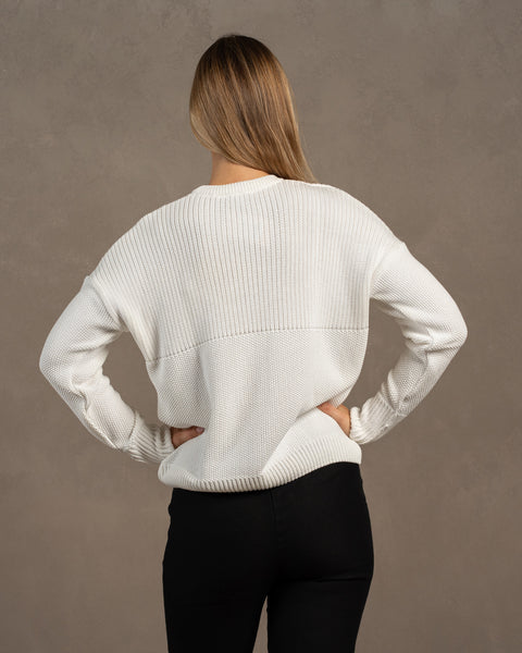 Dame Strikket Bomuldstrøje Sonata Hvid