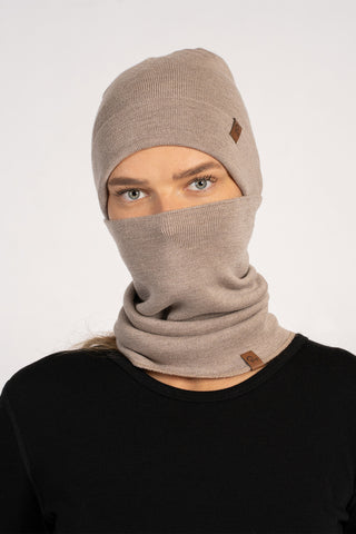 Women's Merino Wool Liner Gaiter & Beanie 2-Piece - One Size / Creamy Beige