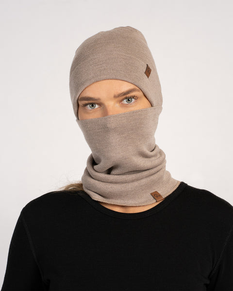 Women's Merino Wool Liner Gaiter &amp; Beanie 2-Piece Accessory Sets One Size Creamy Beige - MENIQUE