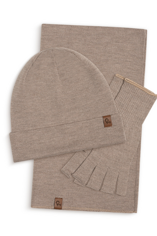 Herre Merinould Inderlue, Halsedisse og Handsker 3-dele - Onesize / Creamy Beige