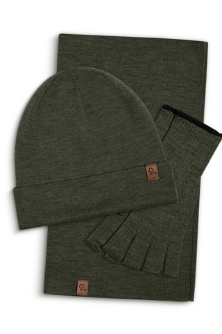 Herre Merinould Inderlue, Halsedisse og Handsker 3-dele - Onesize / Dark Green