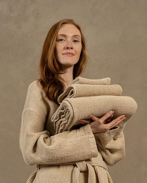 Waffle Bathroom Towel in sand brown