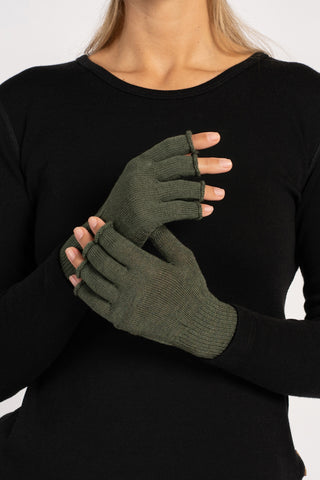 Merino Liner Fingerless Gloves for Women - One size / Dark Green