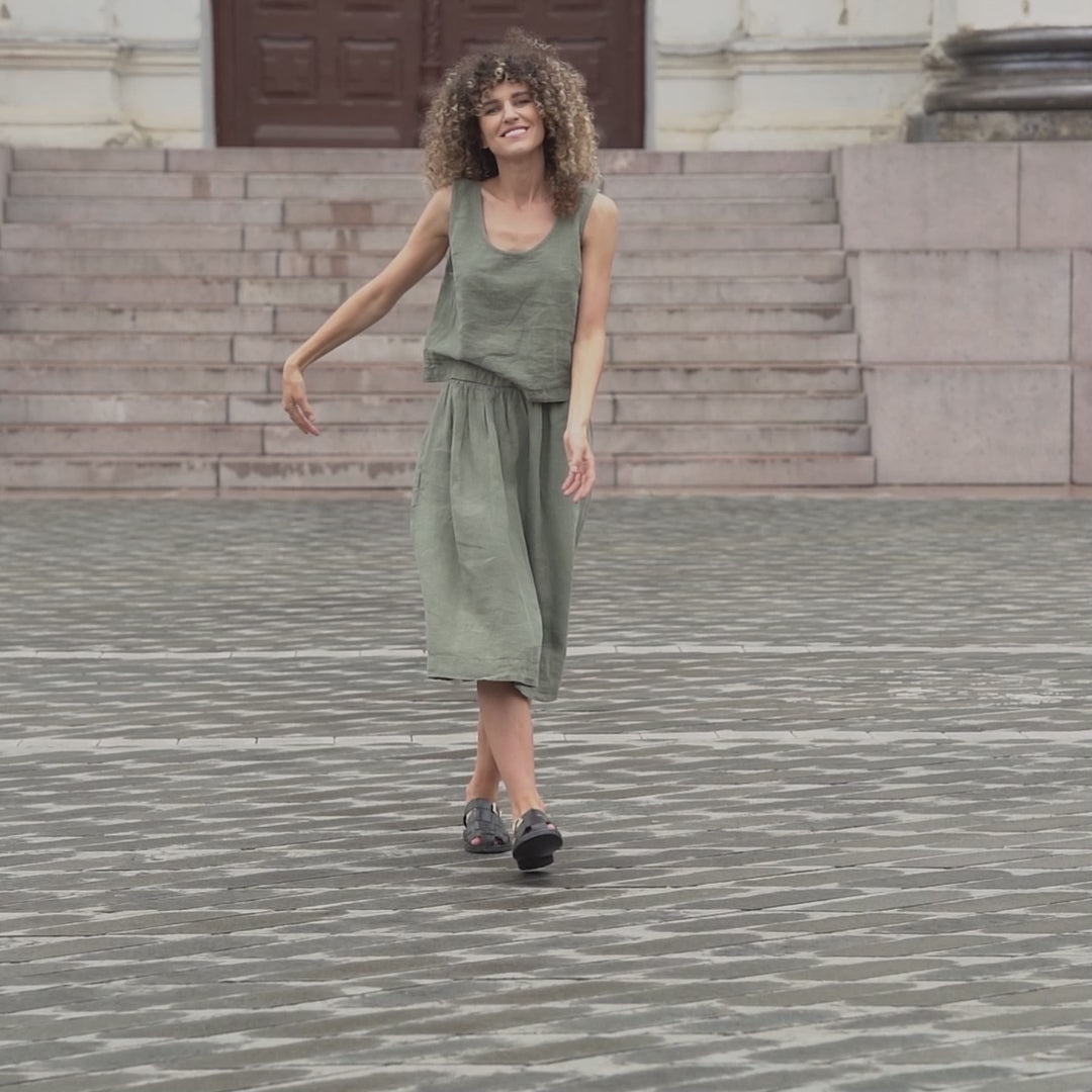 Hørkort top og nederdel 2-delt sæt