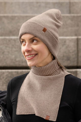Dame Strikket Halsedisse i Merinould - Onesize / Cremebeige
