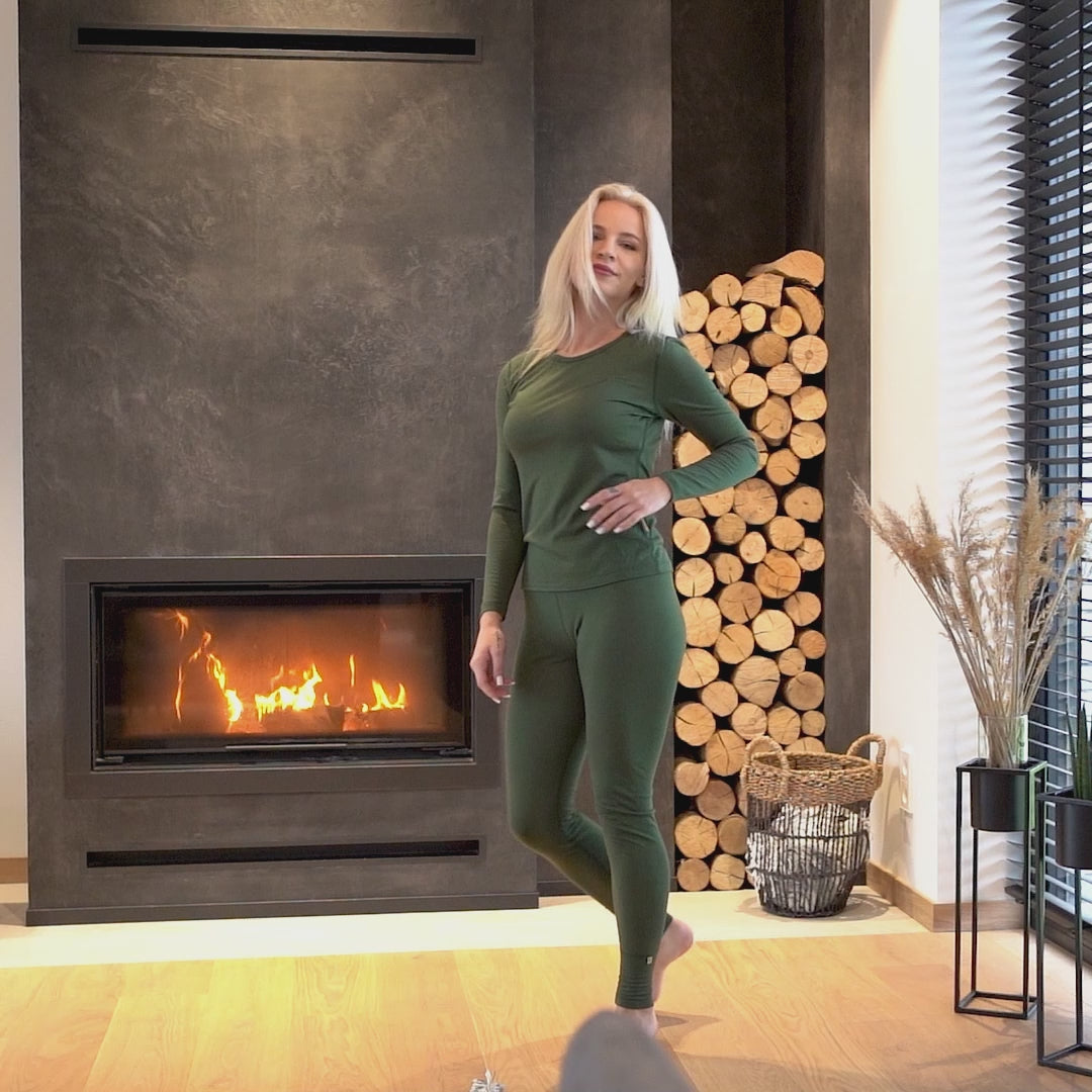 Dame 160 2-delt Basislagssæt Mørkegrøn