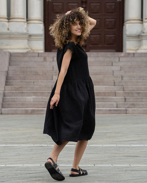 Linen Smock Dress Cecilia Pure Black