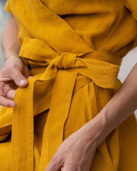 Hørviklekjole Eliana Krydret Gul