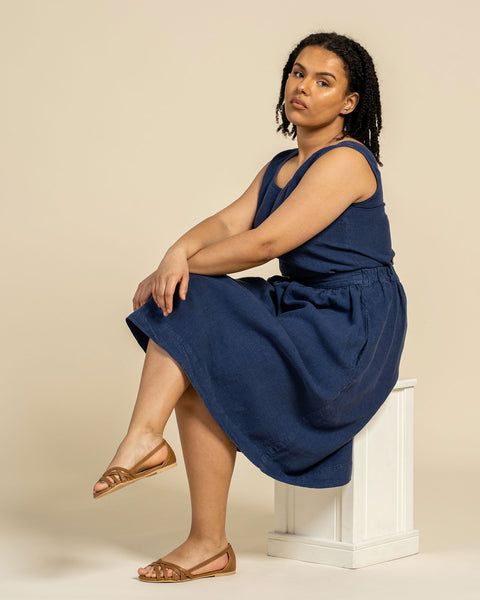 Linned Ærmeløs Top Hana Stormblå