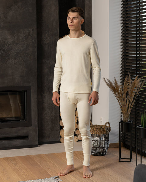 Men's Merino 250 Set of Long Sleeve &amp; Bottom Rub Natural