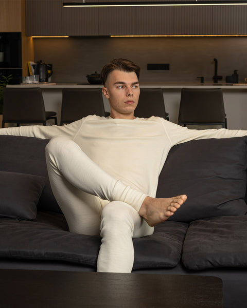 Men's Merino 250 Set of Long Sleeve &amp; Bottom Rub Natural
