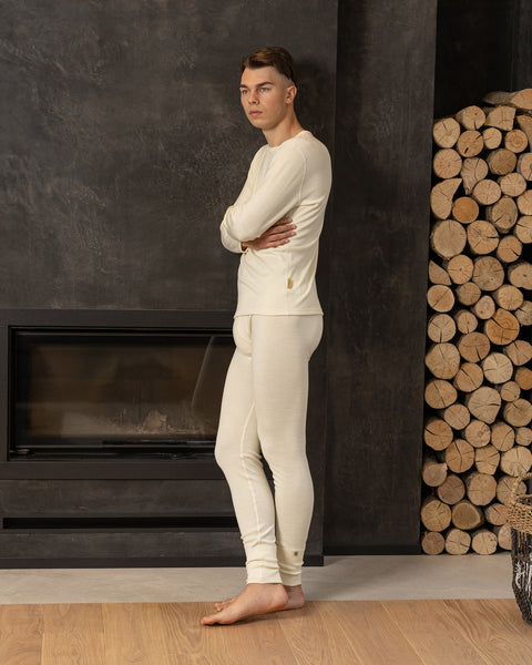 Men's Merino 250 Set of Long Sleeve &amp; Bottom Rub Natural