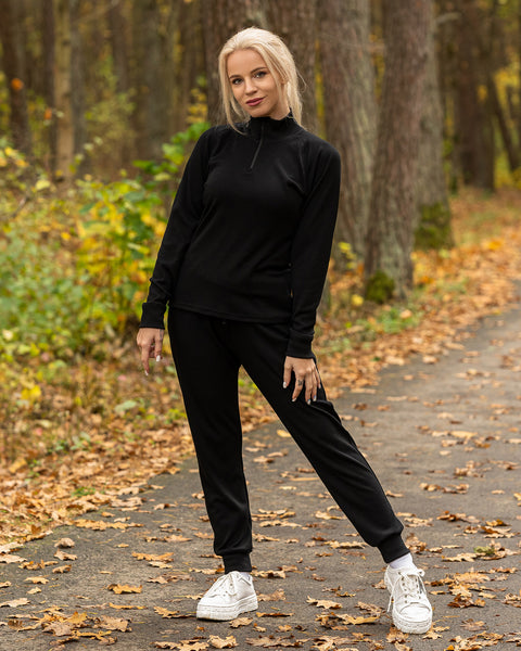 Women's Merino 250 Set of Zip Neck Top &amp; Jogger Sweatpants Black
