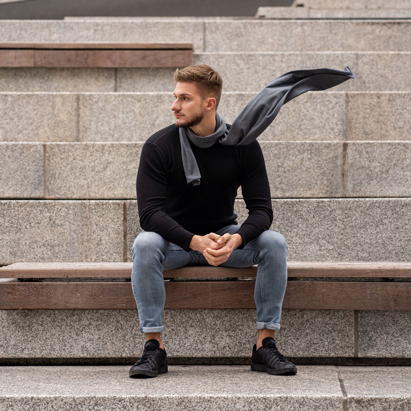 Herres Merinohalstørklæde Perfekt Grå