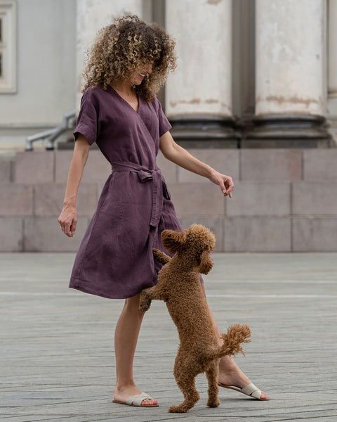 Linnedindpakningskjole Eliana Skygge Lilla