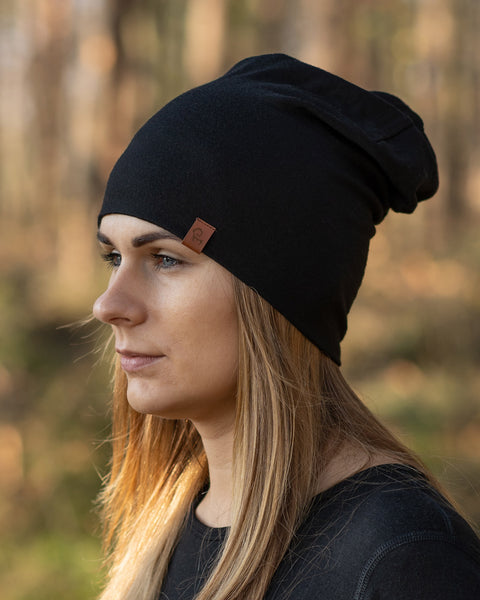 menique 	Women's Merino Beanie Hat Black Color