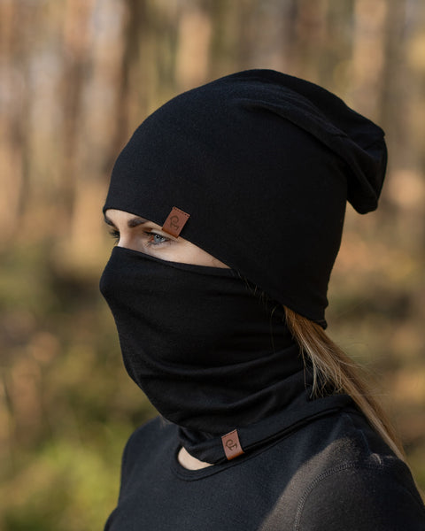 Women's Merino Beanie &amp; Gaiter 2-Piece Black