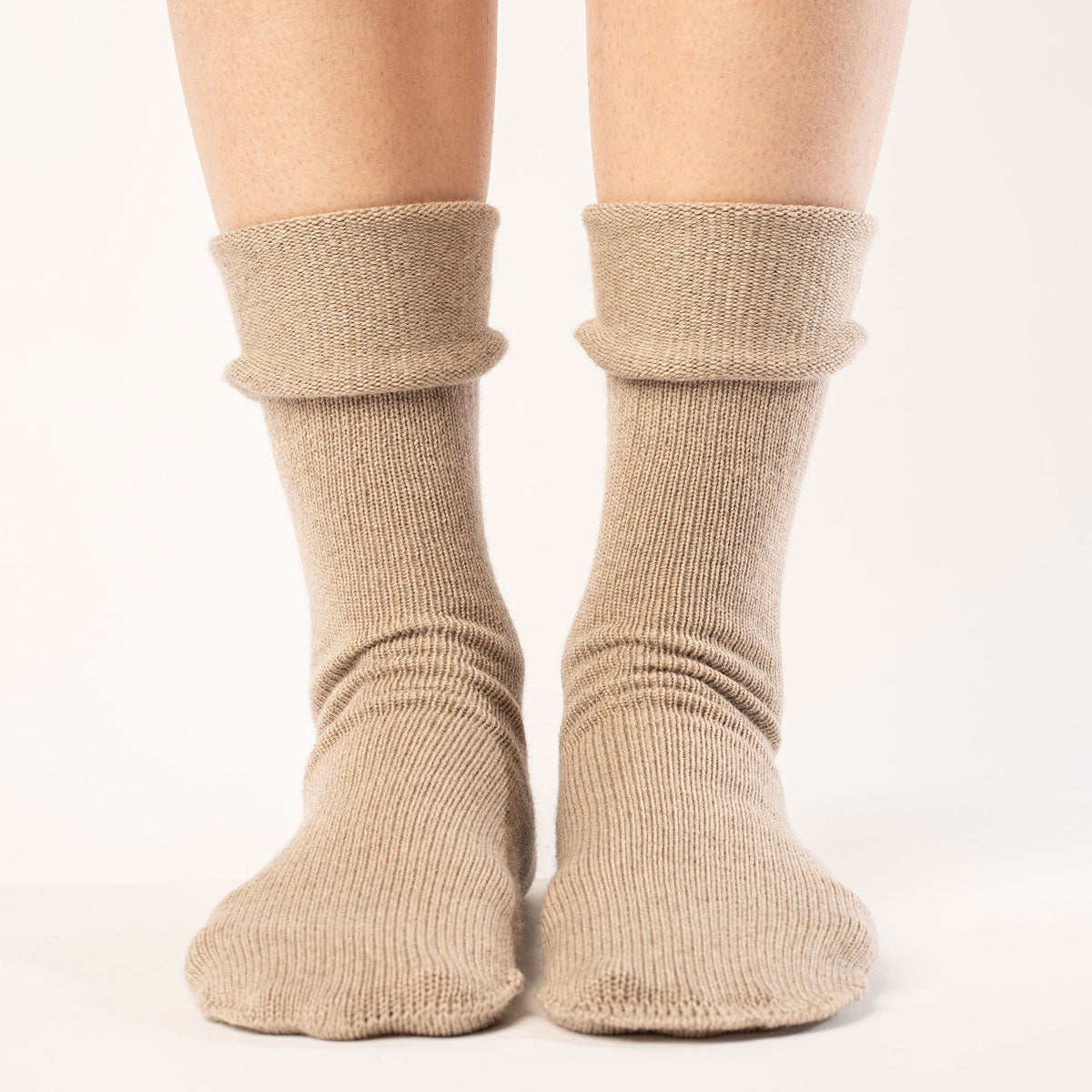 Dame Strikkede Sokker Merino Cremet Beige