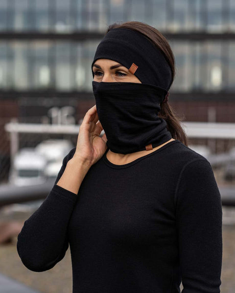 Sæt med pandebånd og halsedisse til kvinder i sort