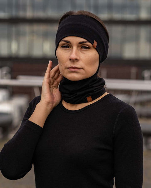 Sæt med pandebånd og halsedisse til kvinder i sort