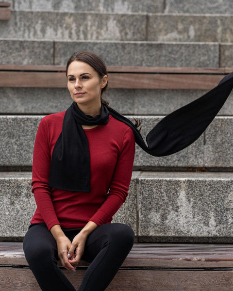 Damehalstørklæde Sort Merinould